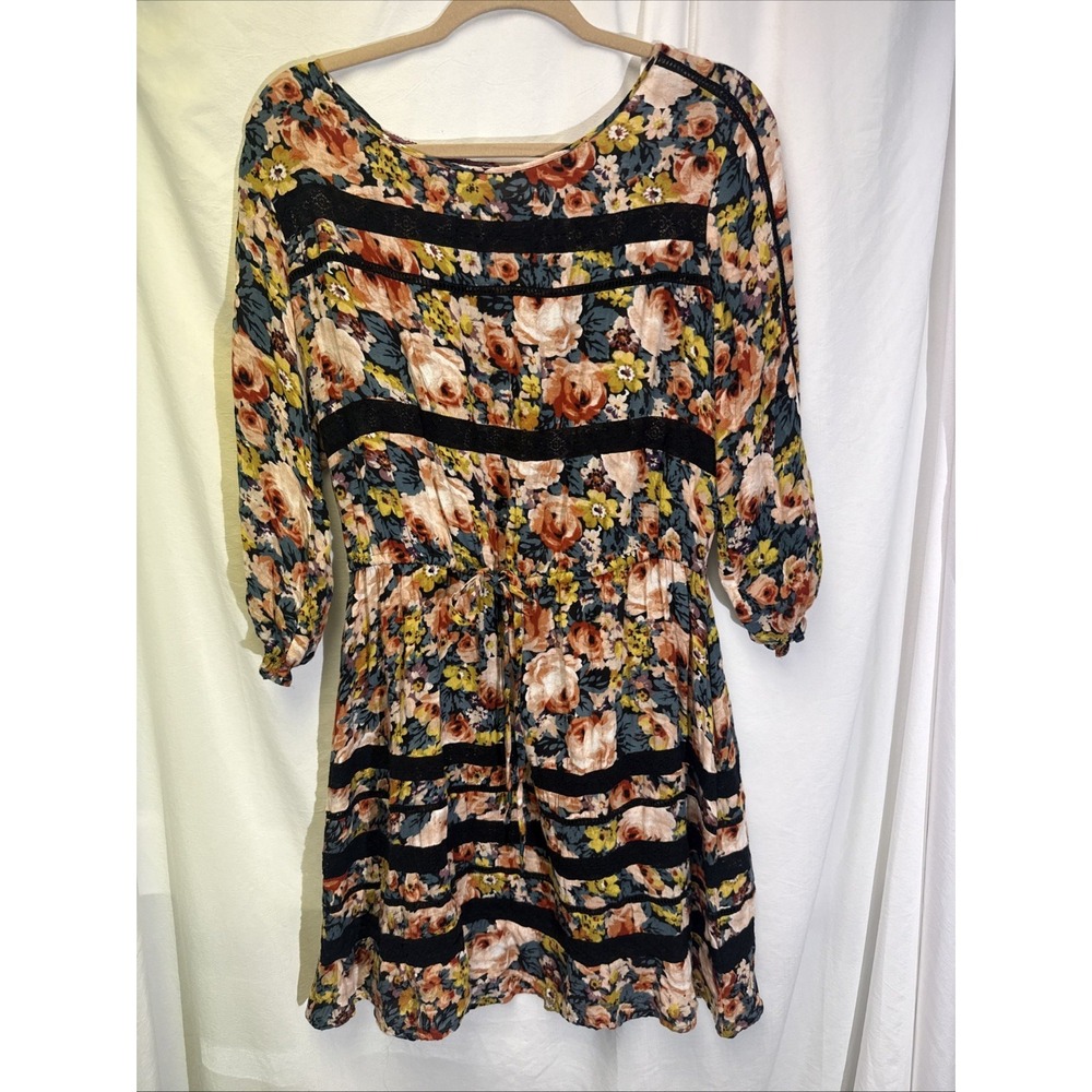 Holding Horses Anthropologie Folk Floral Lace Printed Dress sz Med. Boho Western